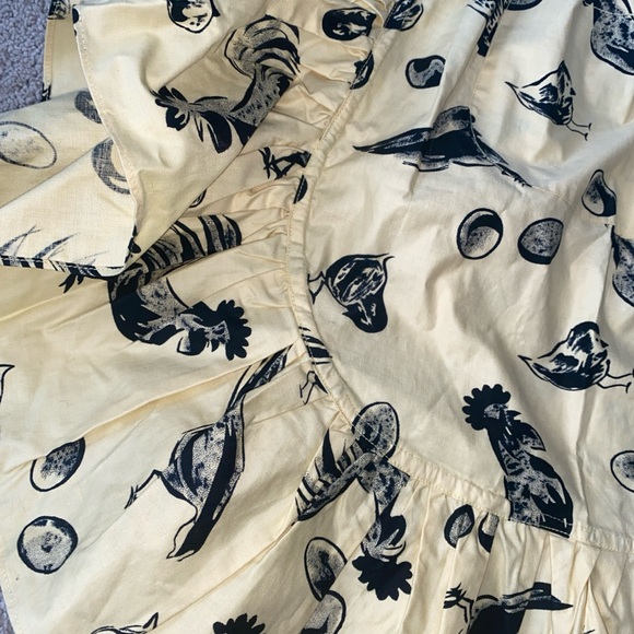 Vintage Kitchen Waist Half Apron Rooster Chick Egg Print Yellow Black - Picture 10 of 11